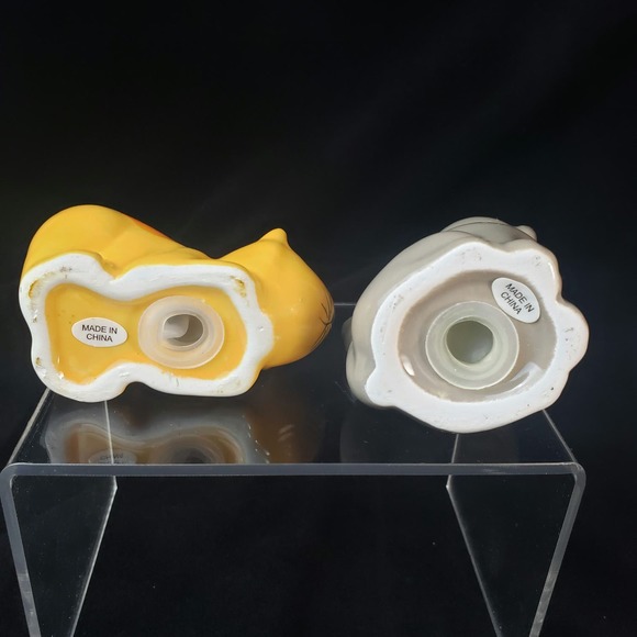 Figural Cat Salt and Pepper Shakers Gray Cat Yellow Striped Cat - Picture 4 of 10